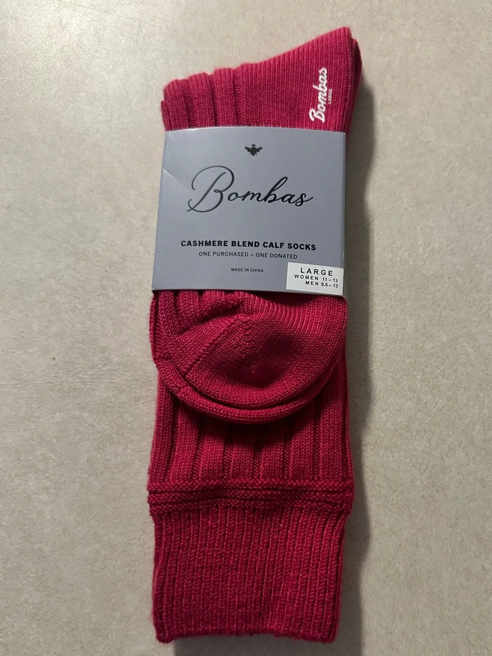 BOMBAS Cashmere Blend Rib Calf Socks NWT Pink 1 Pair